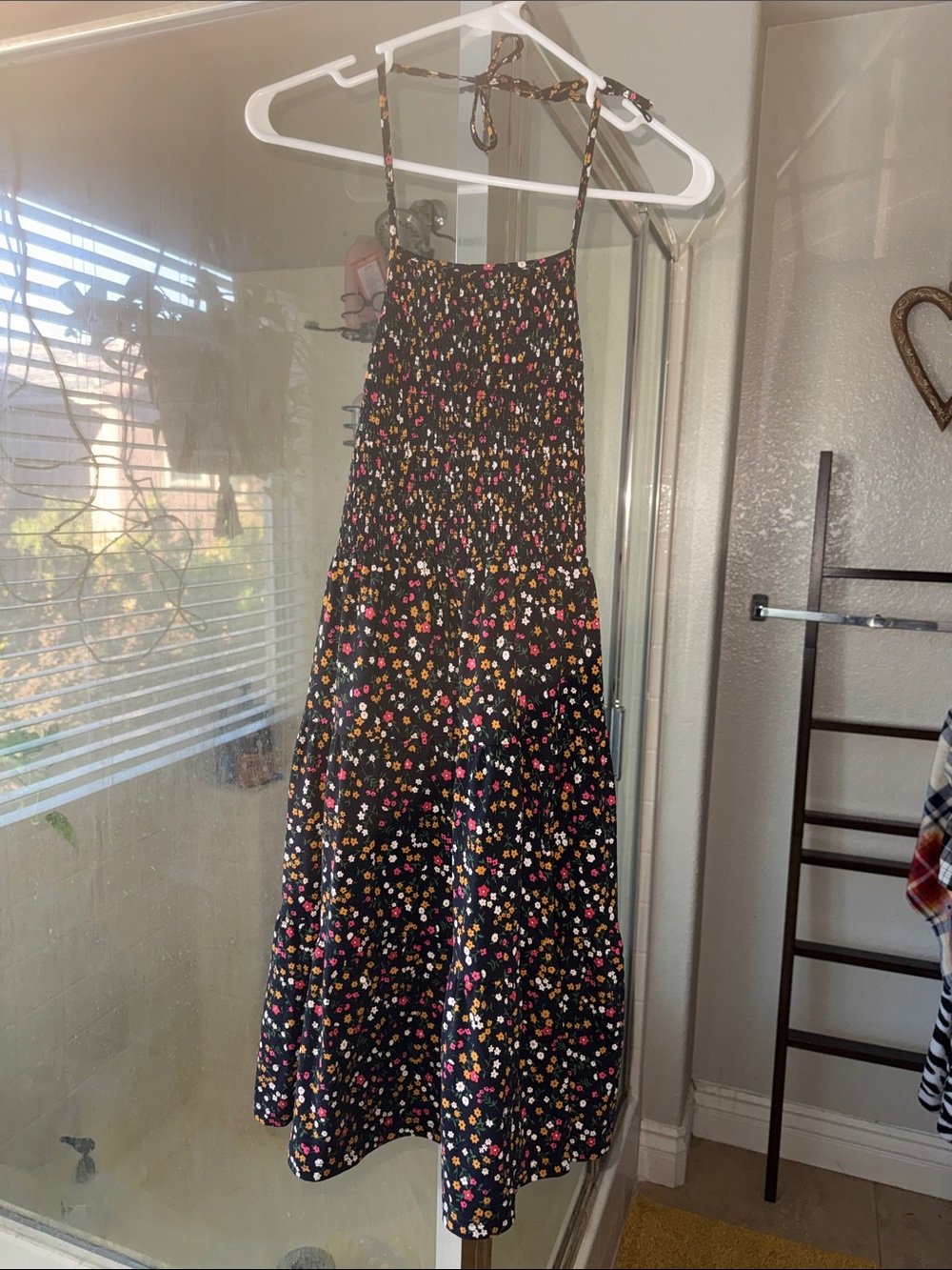 Abound Black Midi Dress with Pink, Yellow & White Floral Print